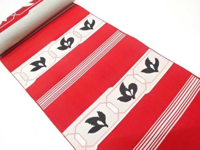 JAPANESE KIMONO / ANTIQUE BOLT FOR HASSUN OBI / WOVEN STRIPE & FLOWER